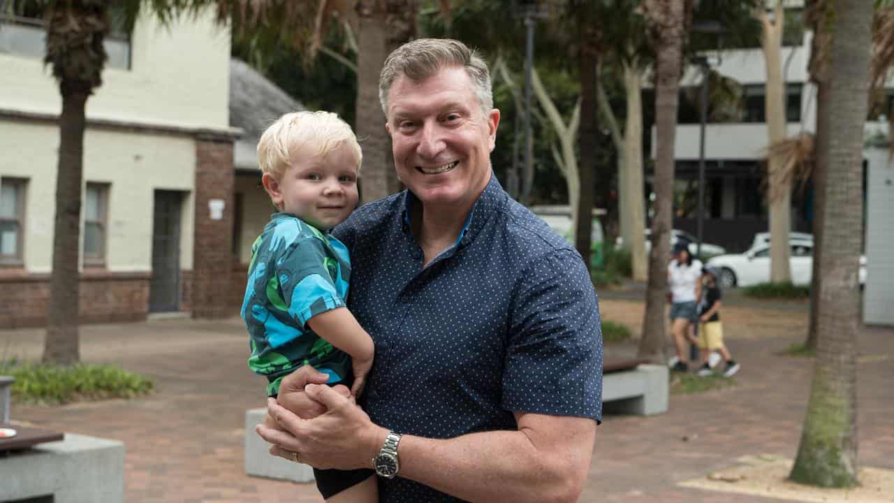 Australian entertainer and singer Simon Pryce and his son Asher.