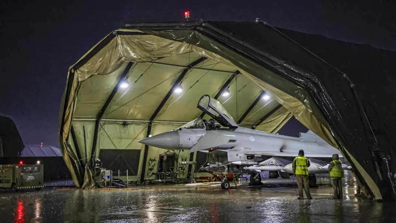 A RAF Typhoon is prepared for strikes against Houthi targets