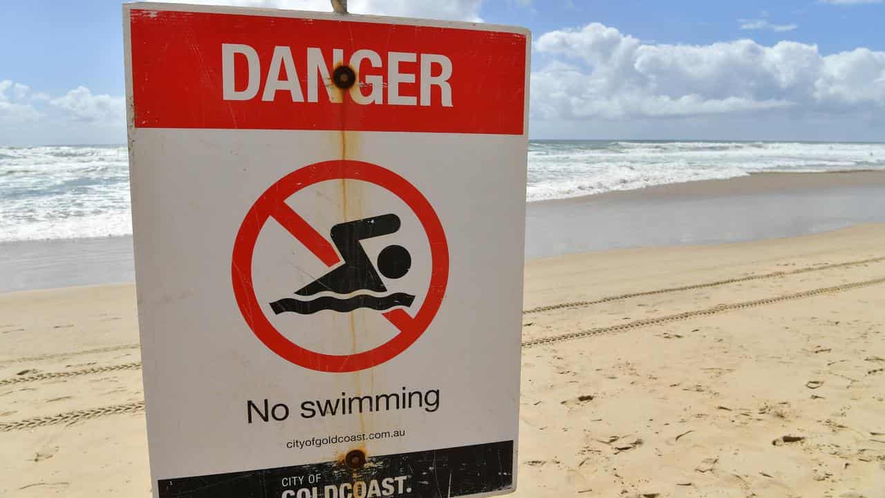 A no-swimming sign.