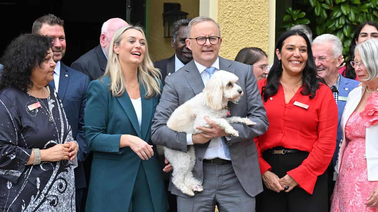 Anthony Albanese with Toto and partner Jodie Haydon pose with nominees