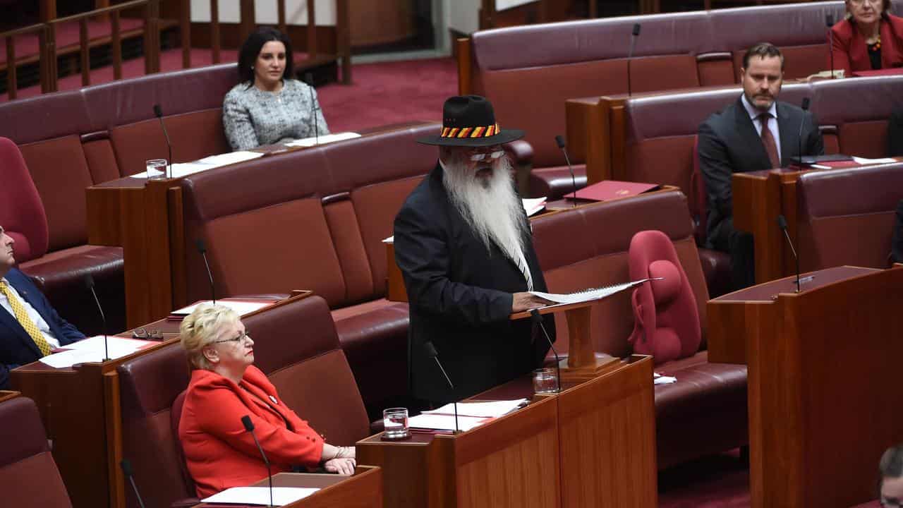 Pat Dodson during his maiden speech 