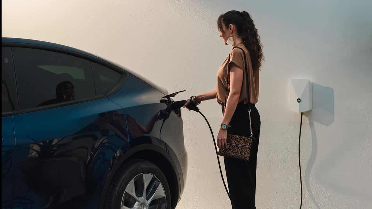 An electric car being charged.