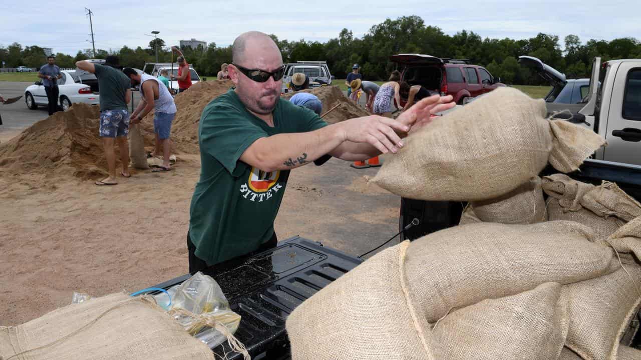 Sandbags in preparation for Cyclone Debbie in 2017