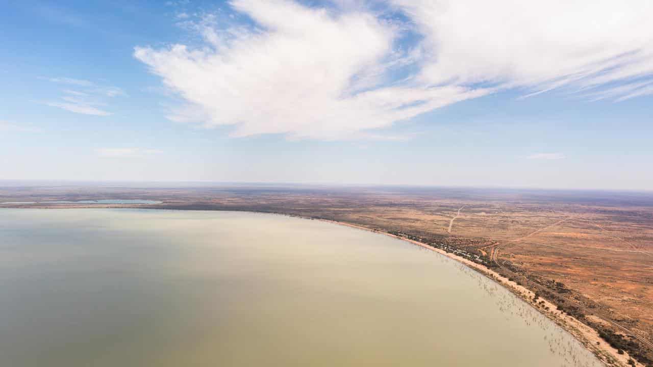 Sunset Strip as seen from a drone over Menindee Lakes