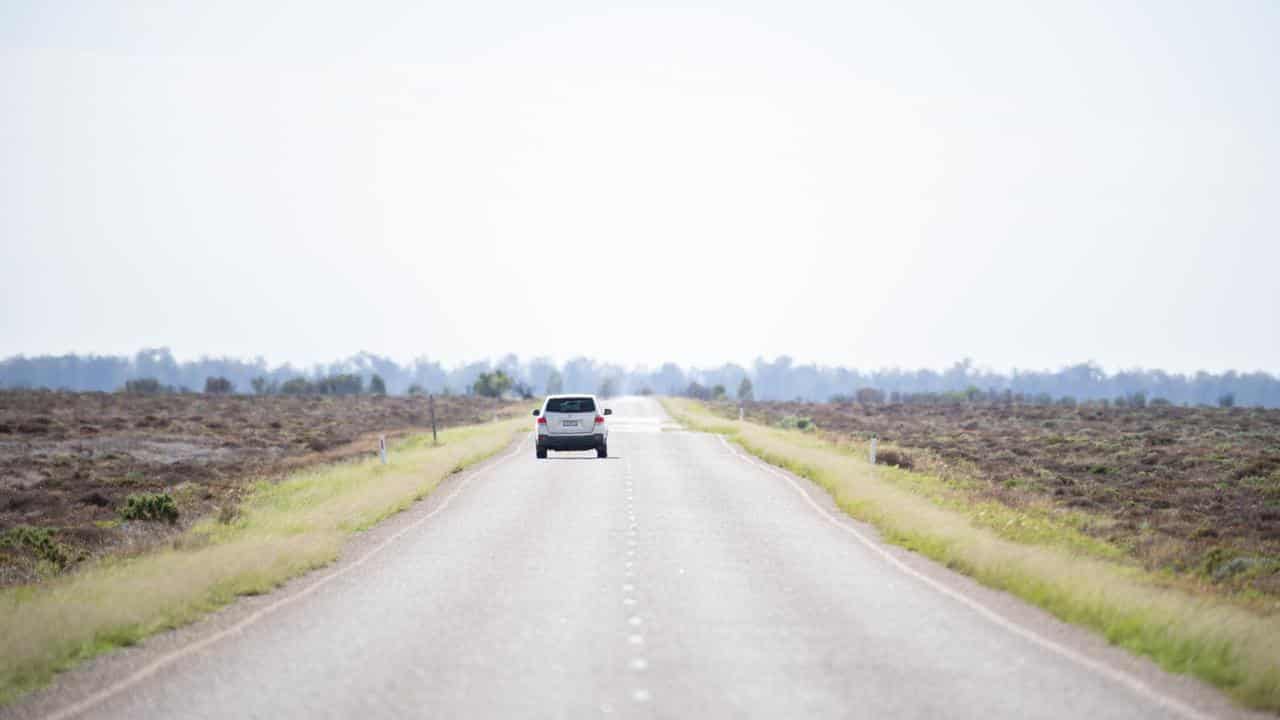 A vehicle heads towards Menindee on the Menindee Road