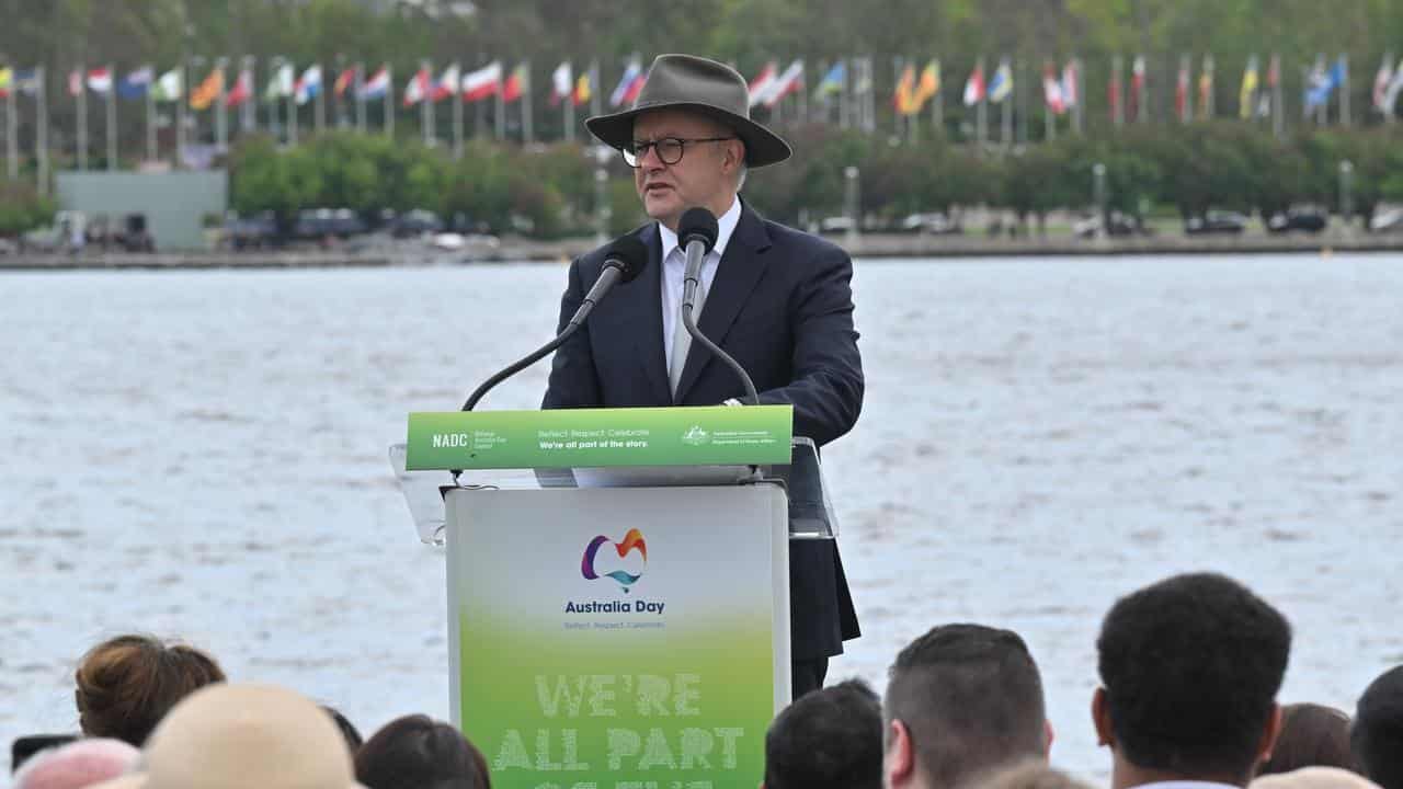 Anthony Albanese speaks at the Citizenship and Flag Raising Ceremony 