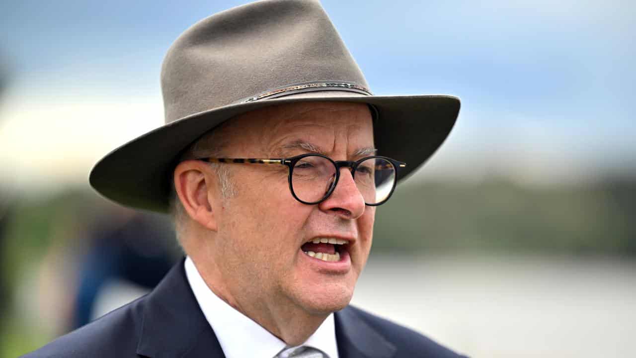 Prime Minister Anthony Albanese speaks to journalists