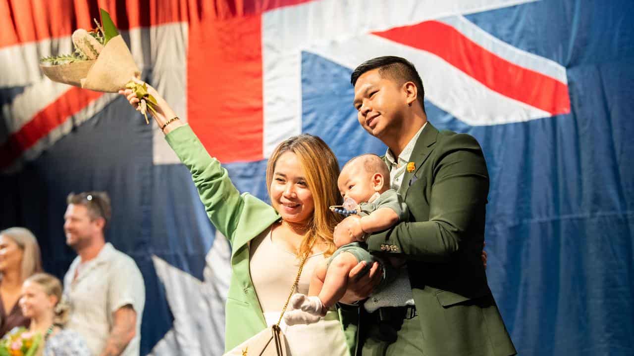 New Australian citizens Sherlyn, Nico and Collin Sanchez