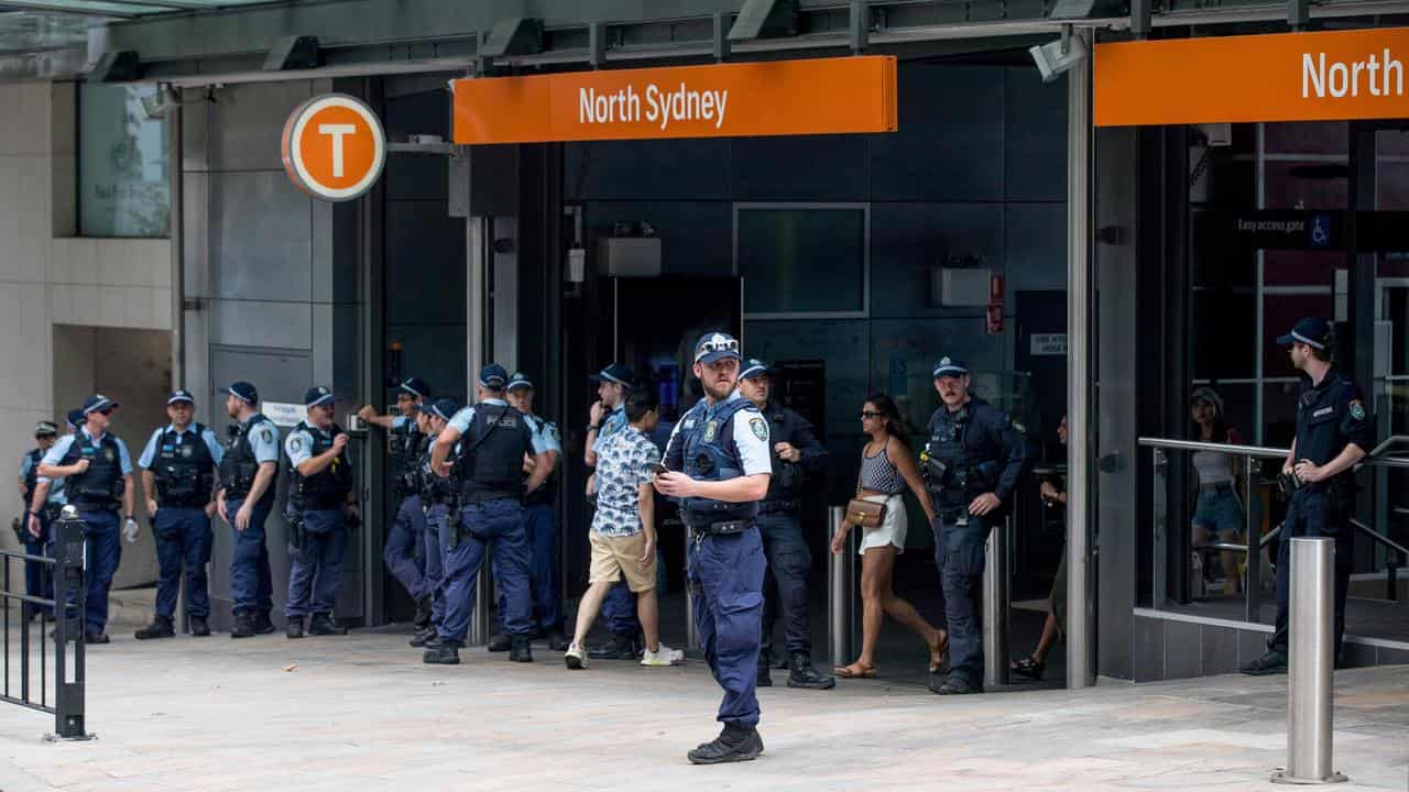 Police at North Sydney station.