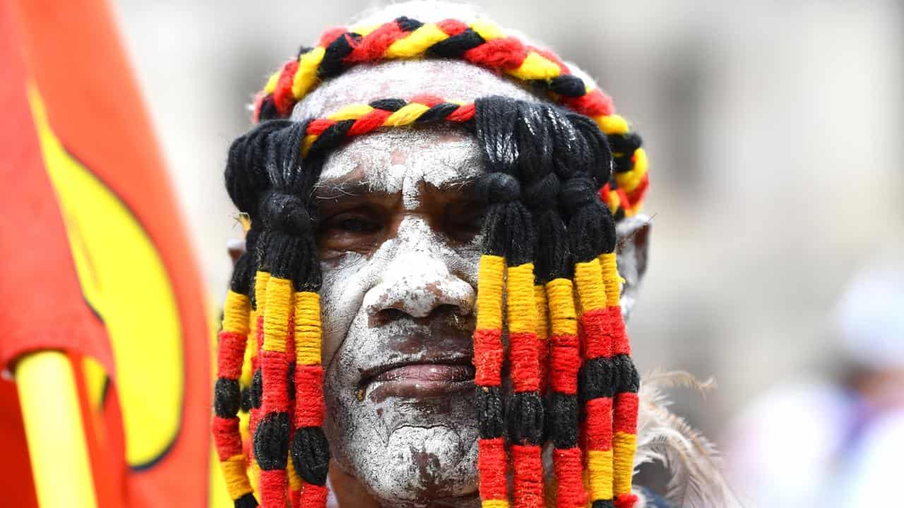 Arnold Murray participates in an Invasion Day Rally in Brisbane