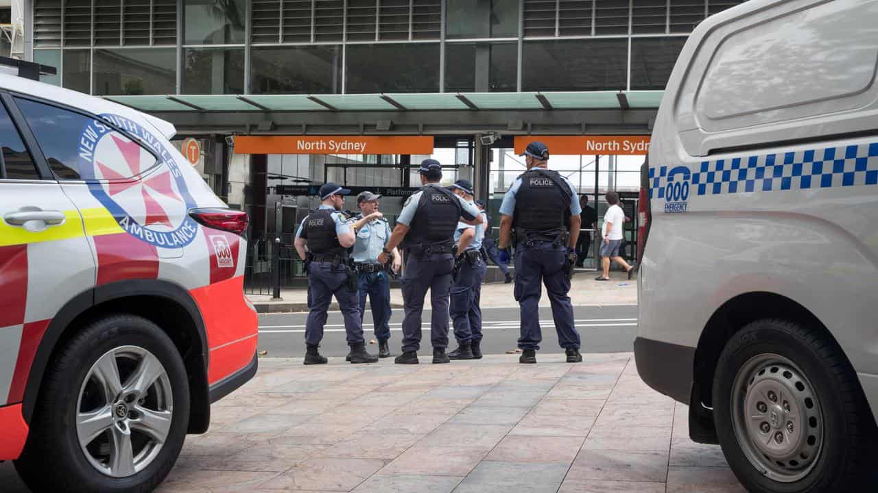 Police stand outside North Sydney station (file image)