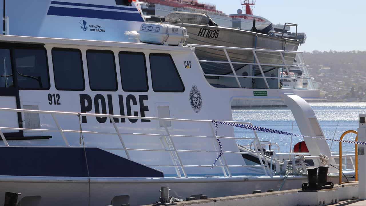 Tasmania police boat at Hobart's Franklin Wharf