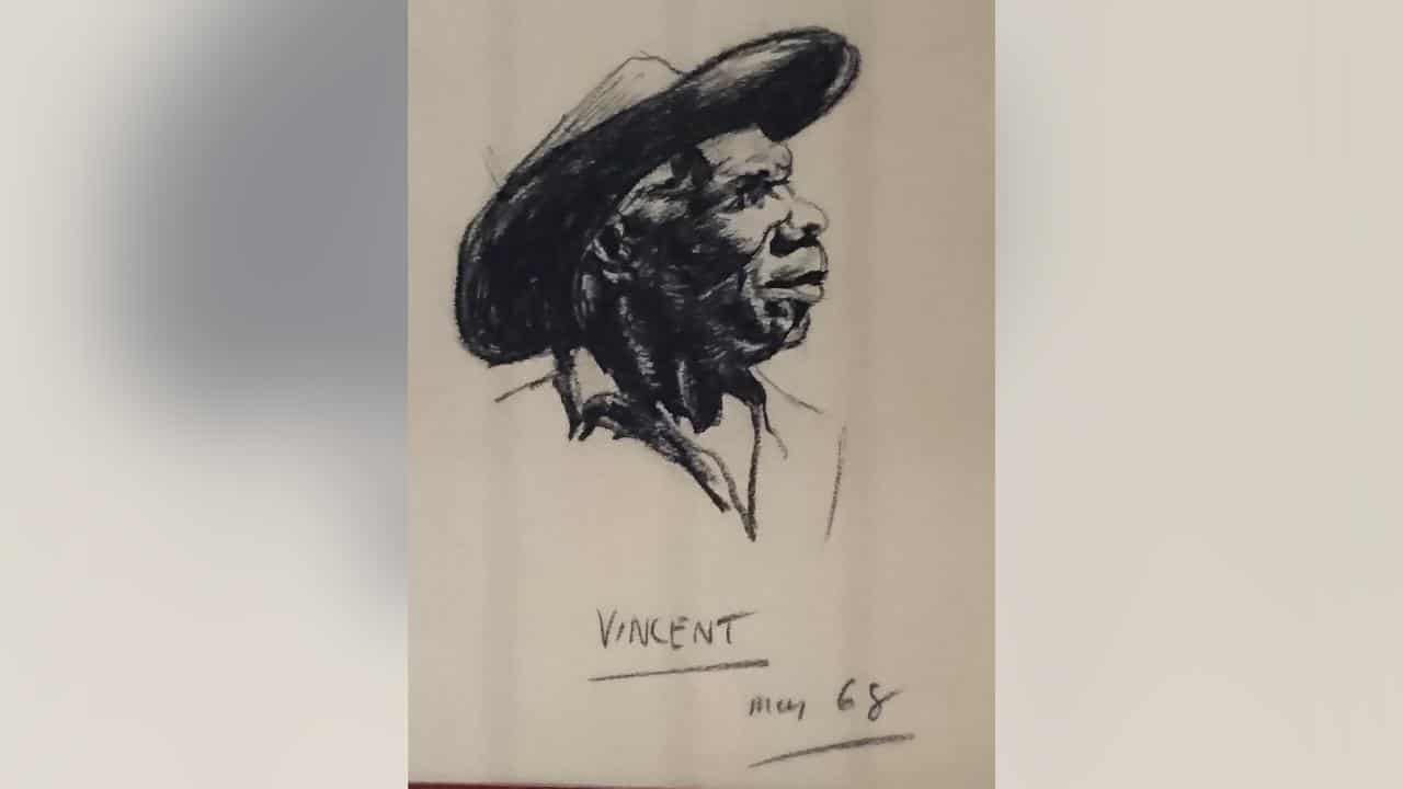 Charcoal on paper of Vincent Lingiari by Frank Hardy