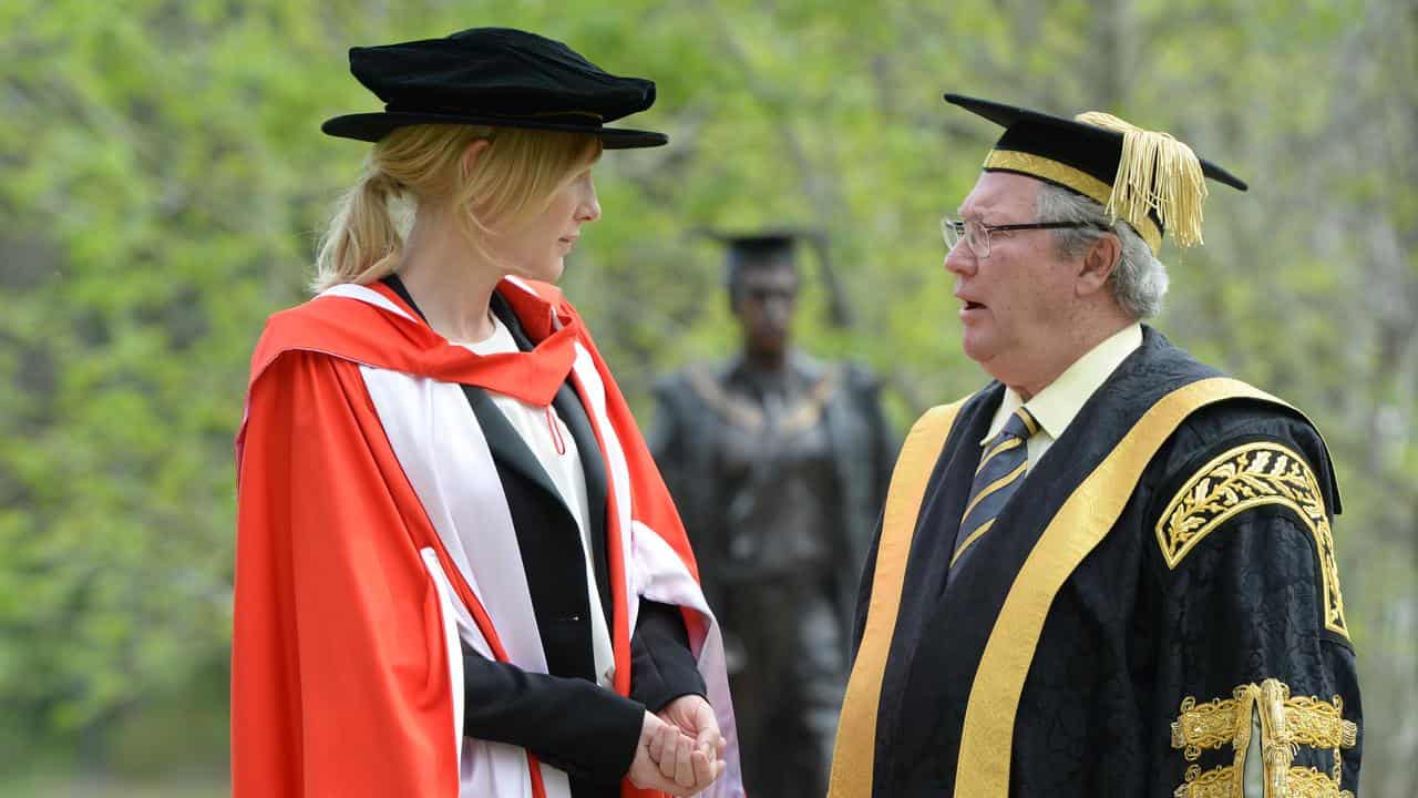 Cate Blanchett with Macquarie University Chancellor Michael Egan