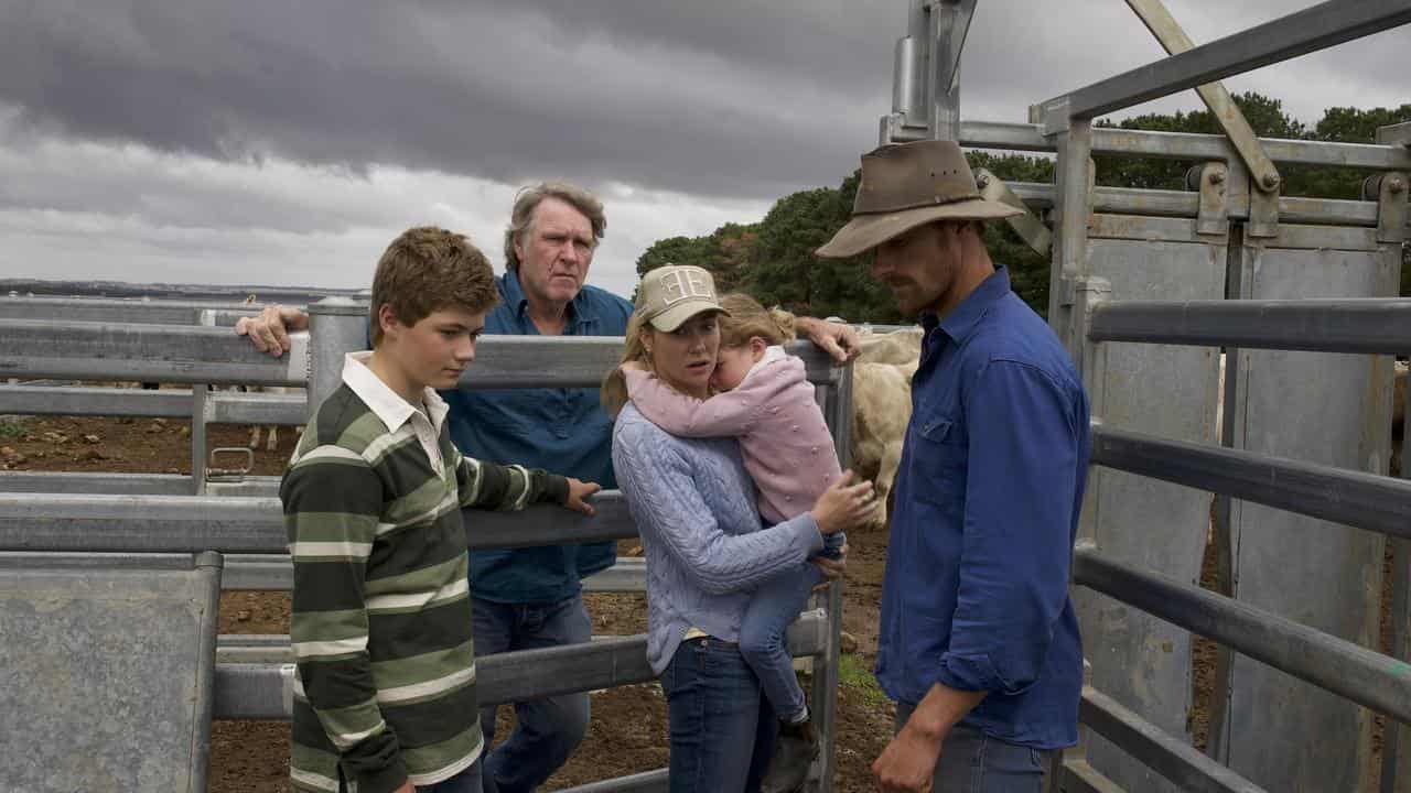 The McDougall family during production of Just a Farmer.