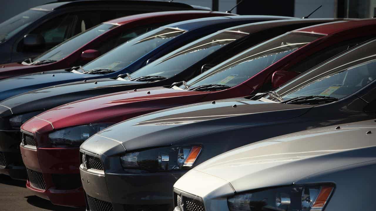 Cars at a dealership.