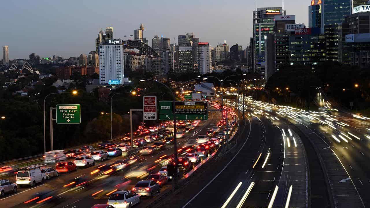 Traffic on the Warringah freeway in Sydney.