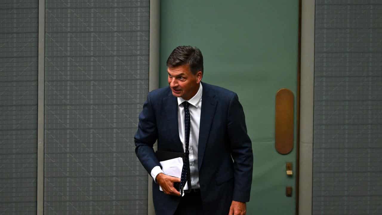 Angus Taylor bows at parliament door