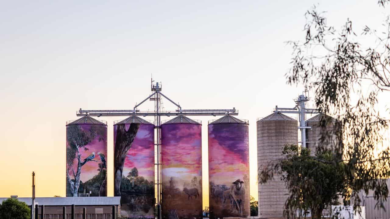 Silo murals in Thallon, Queensland.