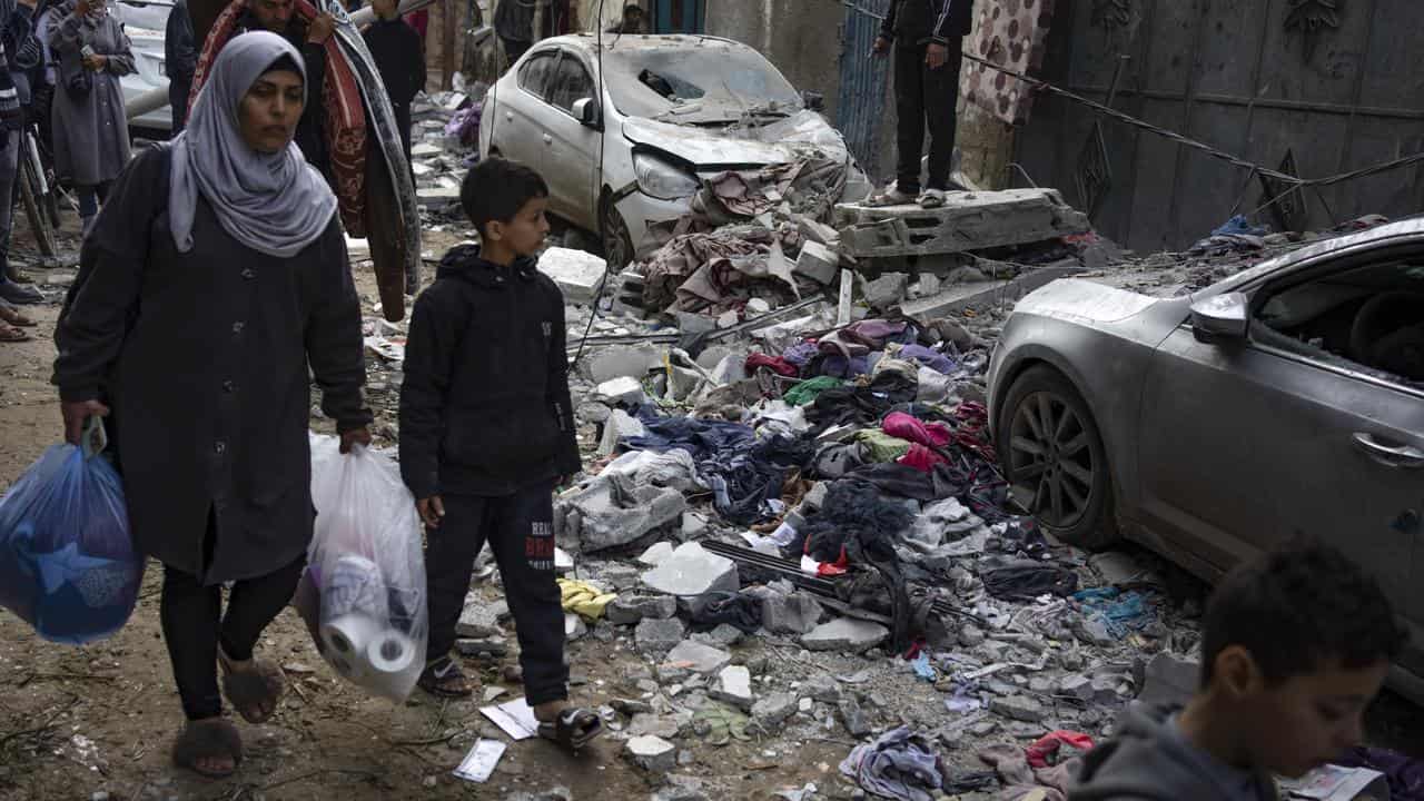 Destruction after an Israeli airstrike in Rafah, Gaza Strip