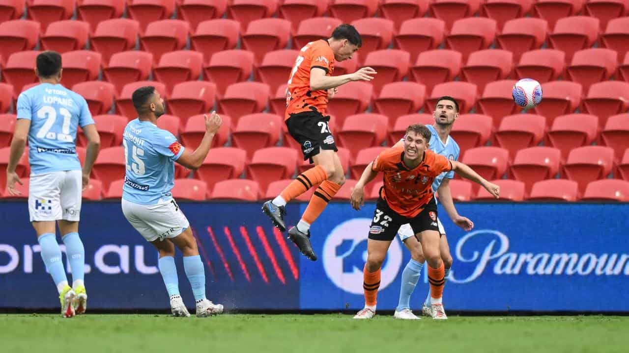 Kai Trewin heads his goal agaqinst Melbourne City. 