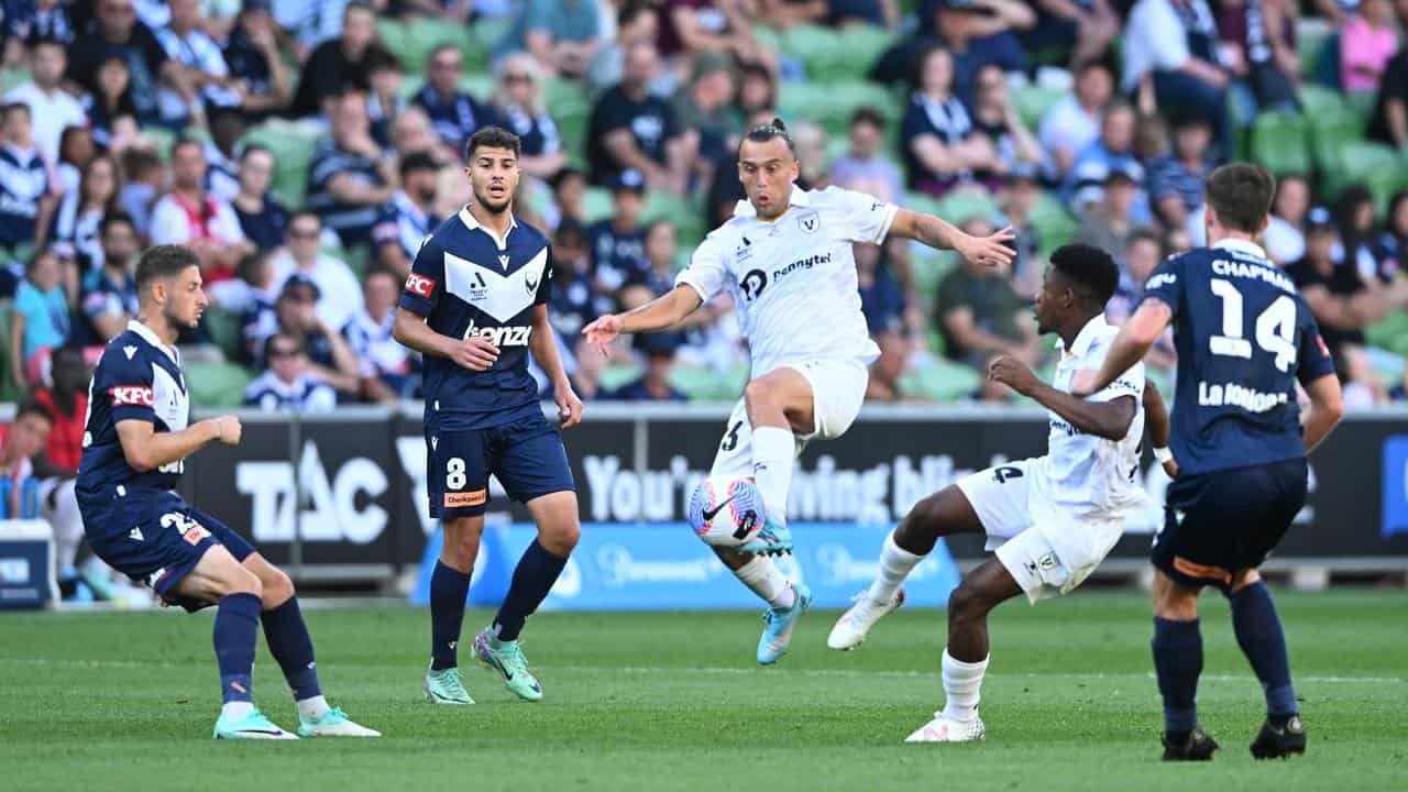 Action from Melbourne Victory v Macarthur FC. 