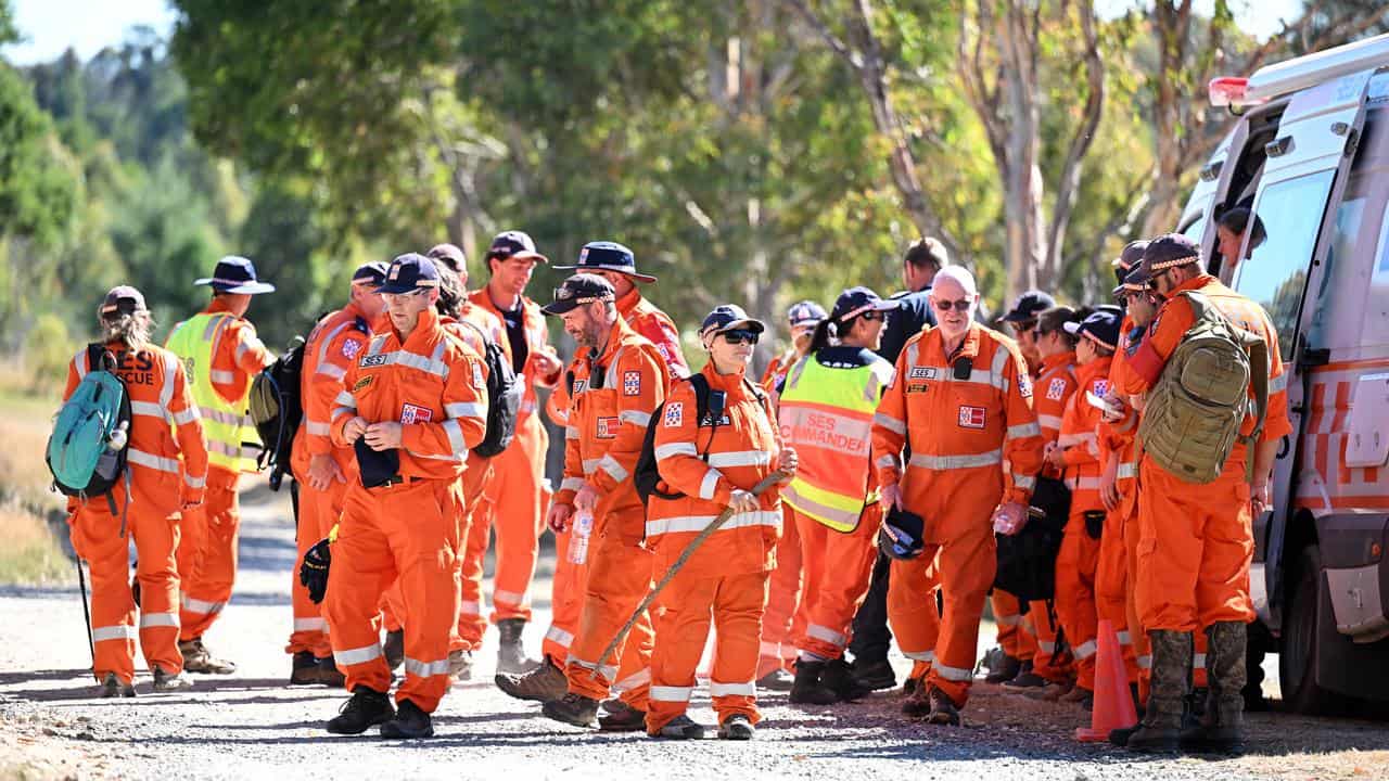 SES personnel at a staging area of the search for Samantha Murphy.