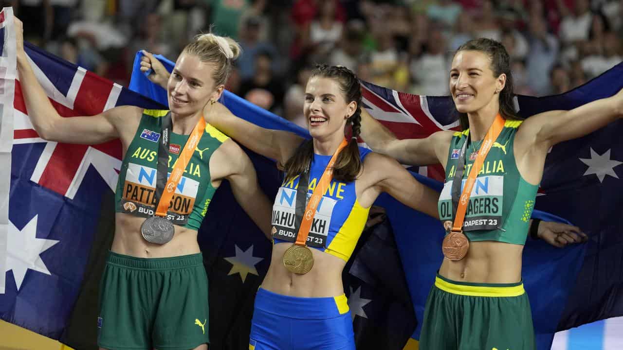 Eleanor Patterson, Yaroslava Mahuchikh and Nicola Olyslagers.