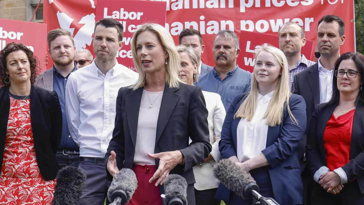 Tasmanian Opposition Leader Rebecca White and Labor Party colleagues.