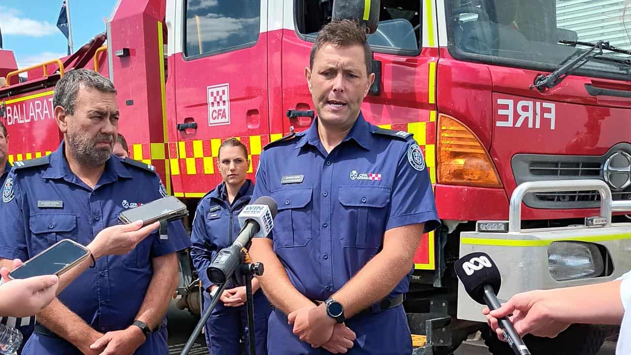 CFA firefighter Jarrod Pegg speaks to reporters in Wendouree