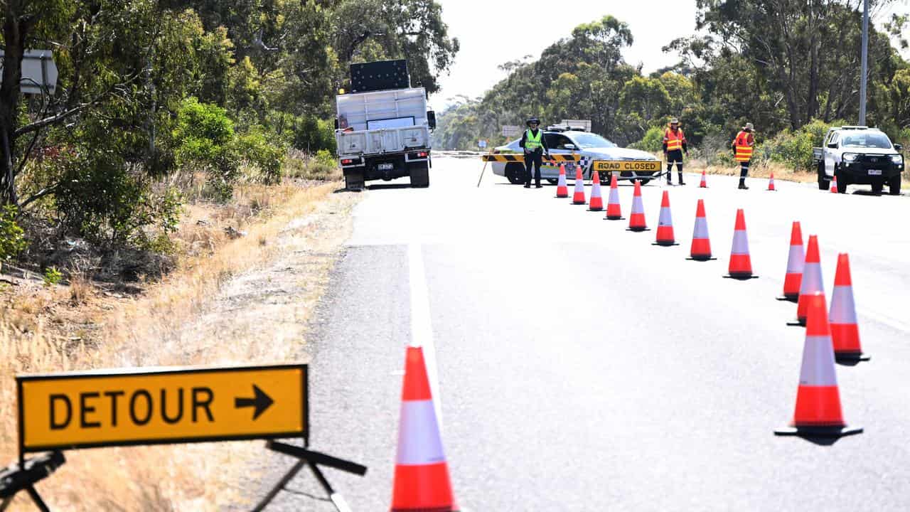 A police roadblock on the Western Highway in Victoria