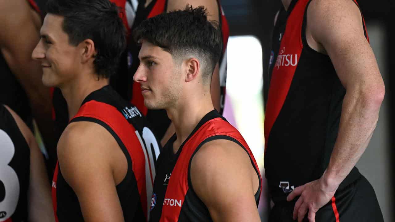 Archie Perkins at the Bombers' 2024 AFL media day.