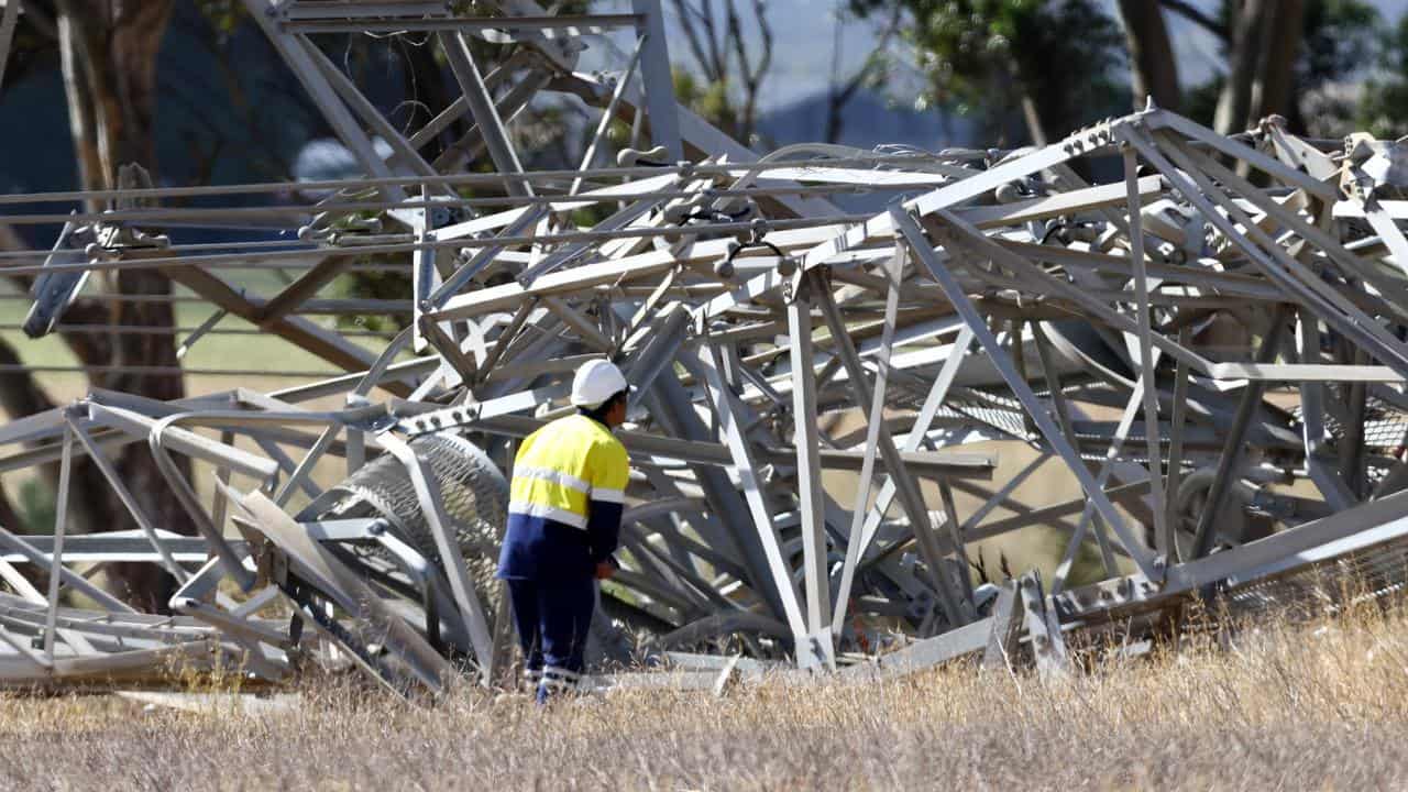 Damaged transmission towers at Anakie in Melbourne.