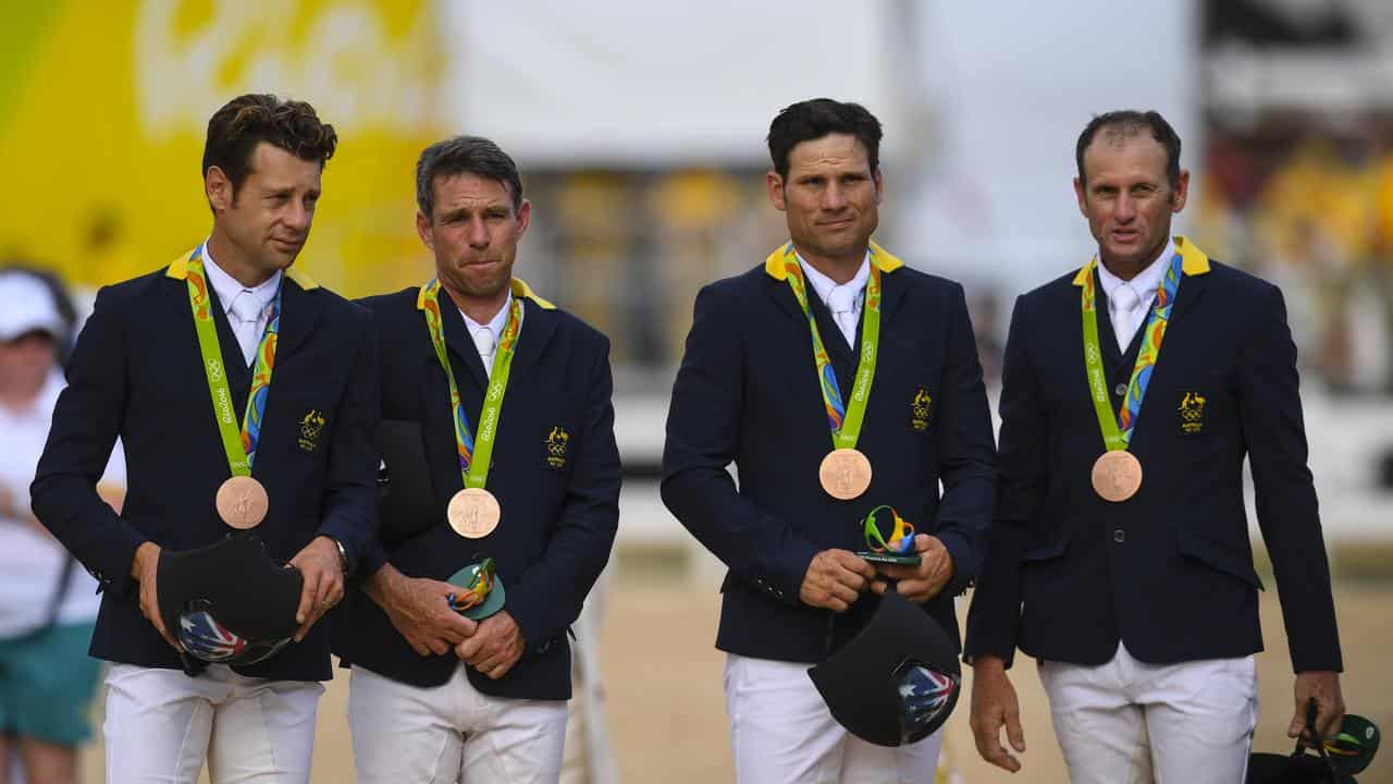 Rio 2016 eventing bronze-medal winner Shane Rose (second from right).