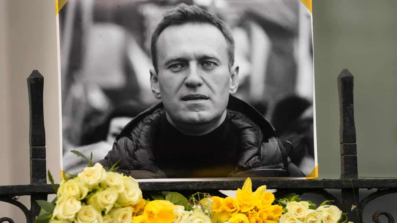 A floral tribute to Russian politician Alexi Navalny in London