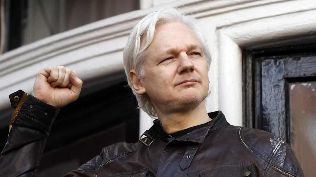 Julian Assange outside the Ecuadorean embassy in London in 2017