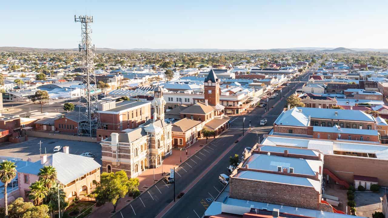 Aerial view down Argent Street in Broken Hill