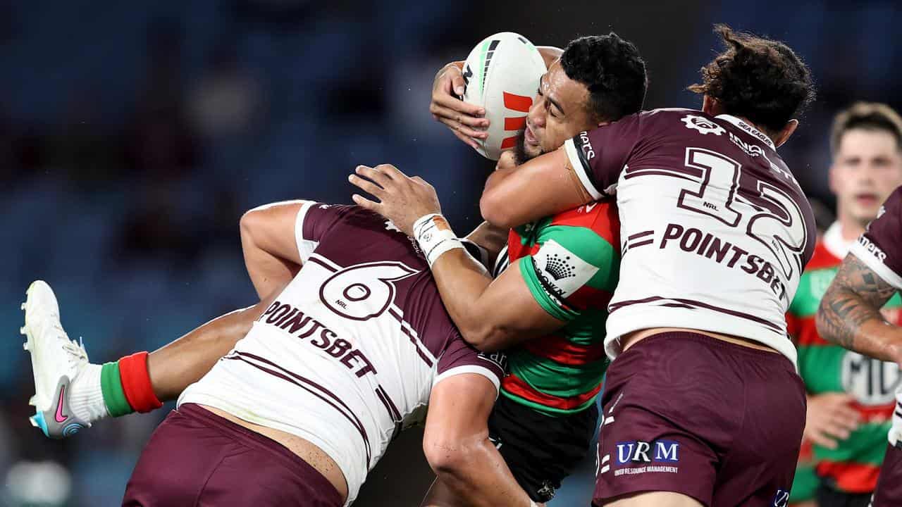 Action from Rabbitohs v Manly in March 2023.