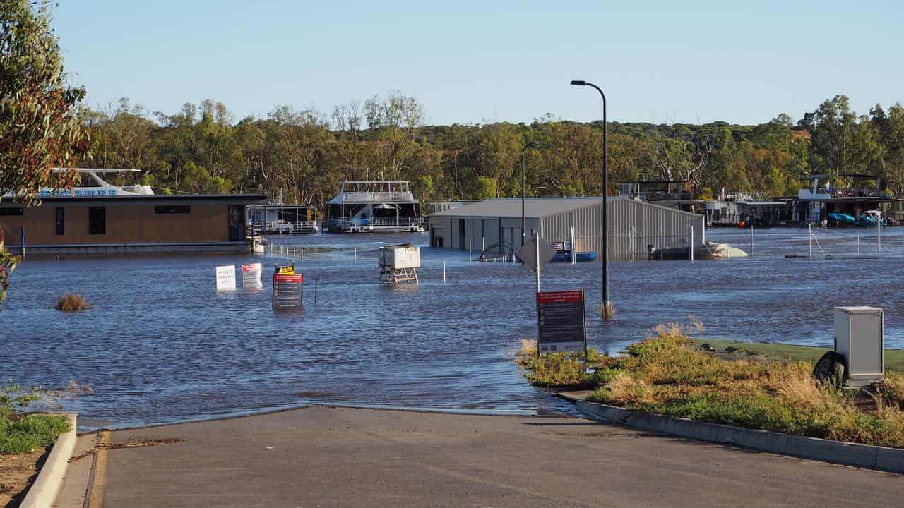 Flooding at Mannum in the Riverland region of South Australia in 2023