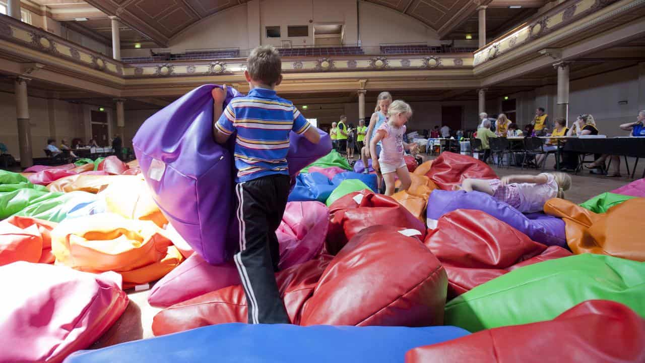 Children in an evacuation centre in Hobart