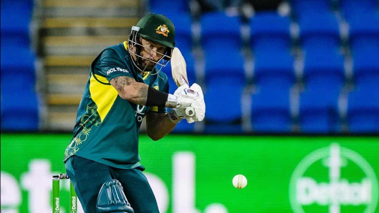 Matthew Wade bats against West Indies in Hobart.