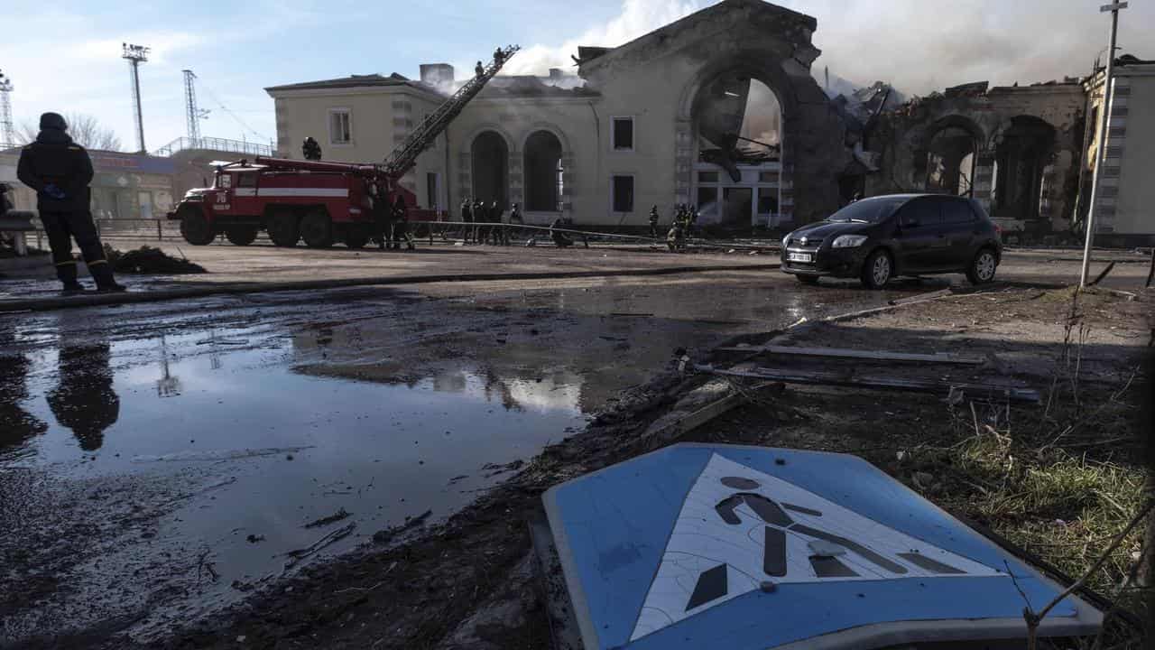 Fire after Russian shelling in Ukraine