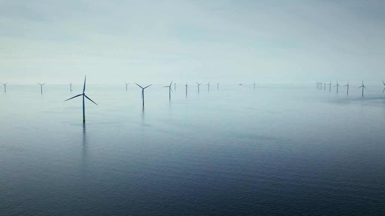 Offshore wind turbines in a still image from documentary Planet Wind