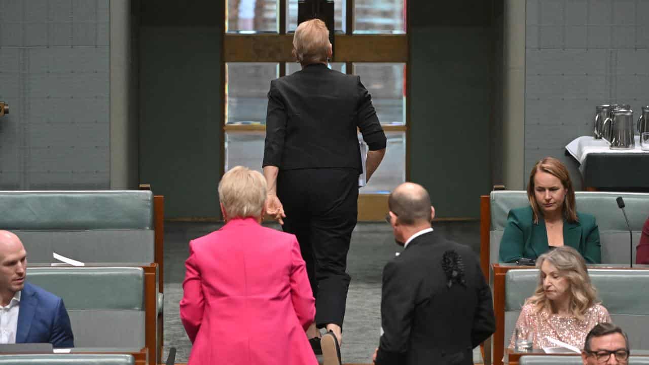 Greens senators Janet Rice and Barbara Pocock leave parliament