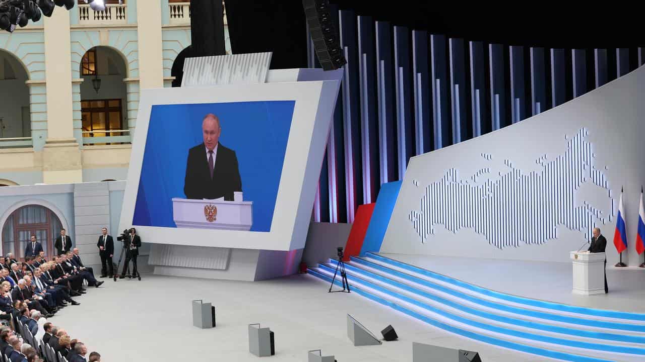 Russian President Vladimir Putin addresses the Federal Assembly