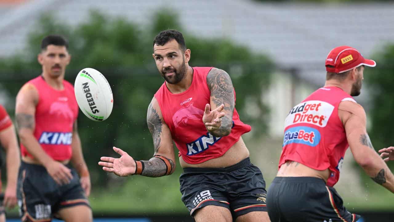 NRL player Josh Kerr at Dolphins training. 