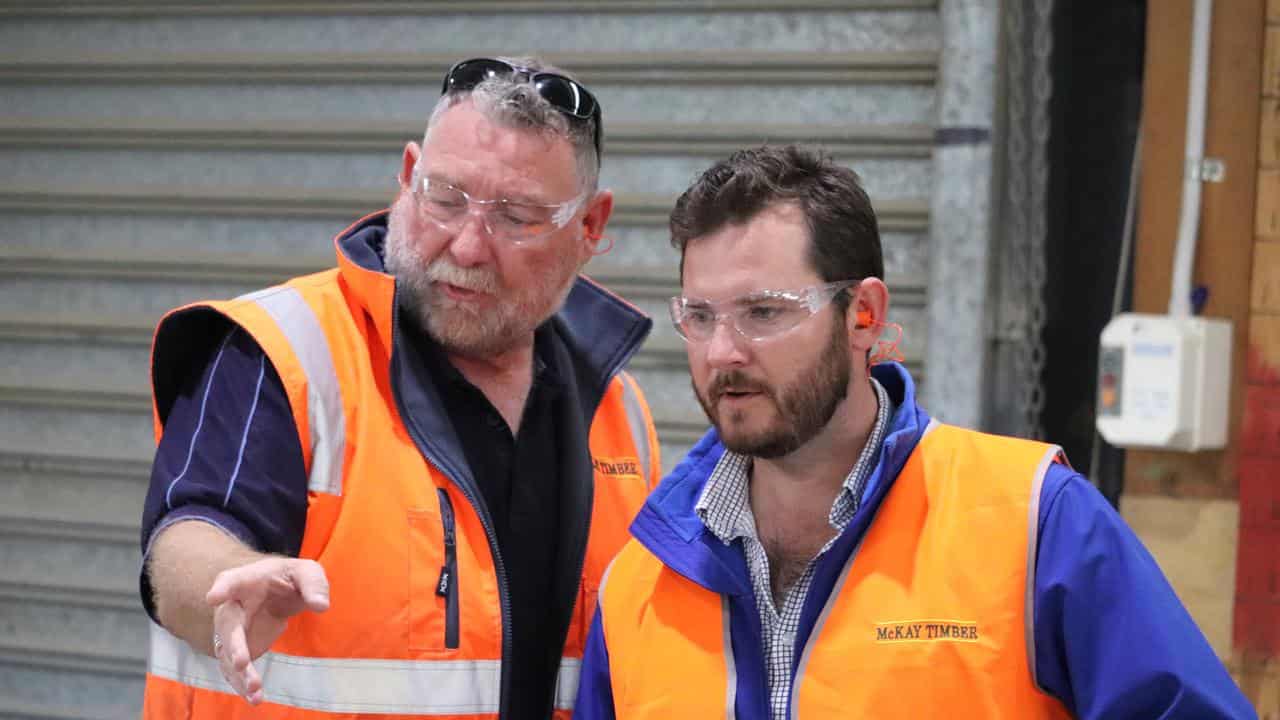 McKay Timber's Brett McKay and Resources Minister Felix Ellis.