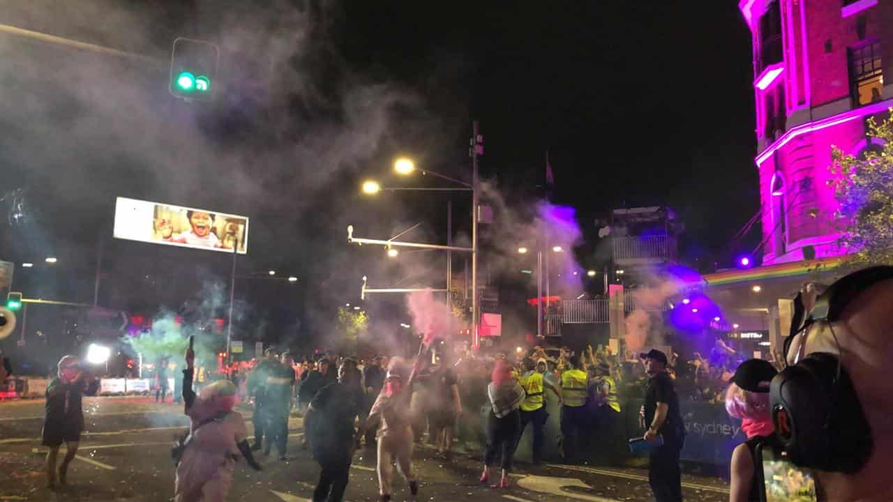 Police and protesters clash during the Sydney Mardi Gras