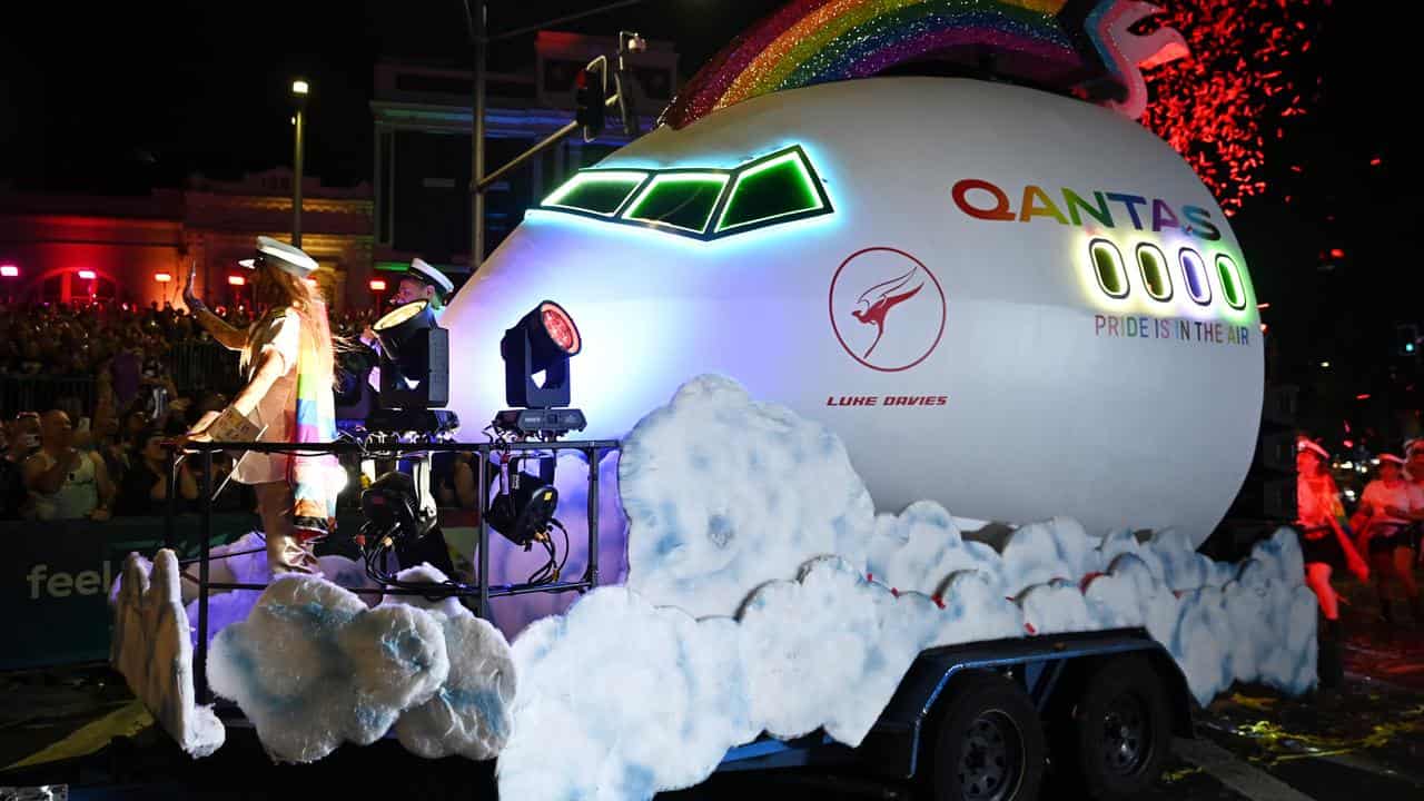 A Qantas float with the name of alleged murder victim Luke Davies