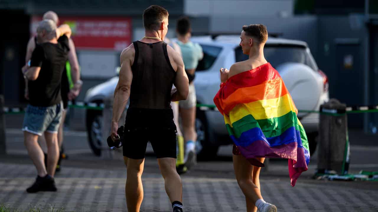 Early morning party-goers after the Sydney Mardi Gras parade